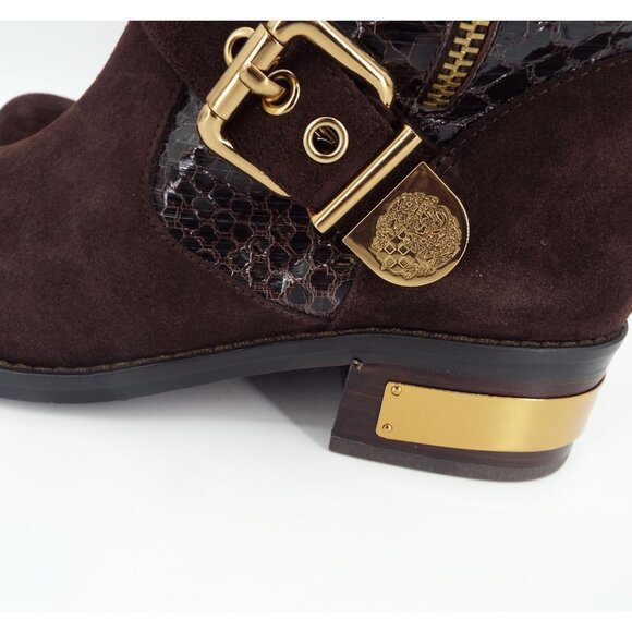 Vince Camuto Verona Dark Roast Shiny Snake Witty 2 Leather Buckle Moto Boots - Picture 6 of 16